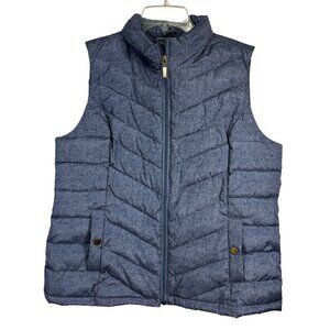 Charter Club Puffer Vest Women's Size Large Chambray Blue Full Zip Pockets